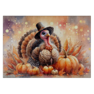 Süße Truthahn-Pilgerhut-Kürbisse Mais Erntedankfes Schneidebrett