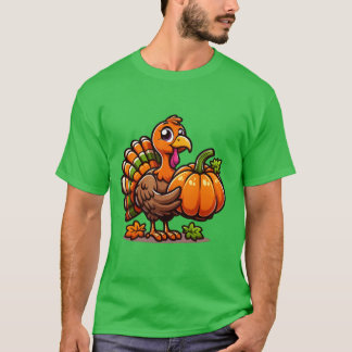 Süße Truthahn-Pose mit Kürbis Herbsternte Ani T-Shirt