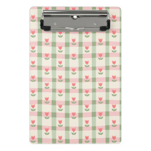 Süße Tulpen-Karo-Muster Pastell-Blumen Mini Klemmbrett