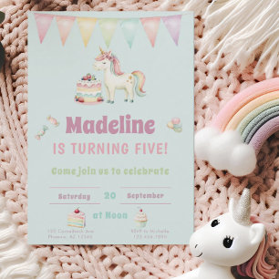 Süße Türkis Einhorn Fünfte Geburtstag Einladung