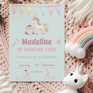 Süße Türkis Einhorn Fünfte Geburtstag Einladung