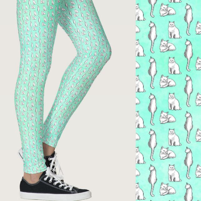 Süße Türkis Katzen Verspieltes Muster Leggings (Von Creator hochgeladen)