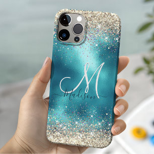 Süße türkisfarbene goldene falsche Glitter-Monogra Case-Mate iPhone Hülle