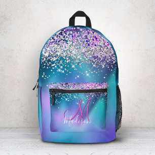 Süße türkisfarbene violette falsche Glitter-Monogr Bedruckter Rucksack