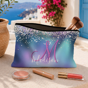Süße türkisfarbene violette falsche Glitter-Monogr Zubehörtasche
