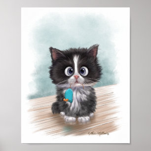 Süße Tuxedo-Kätzchen-Cartoon Poster