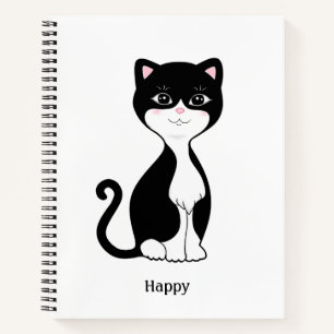 Süße Tuxedo-Katze auf weißem Spiralblock Notizbuch