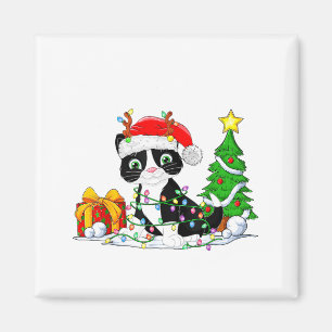 Süße Tuxedo-Katze Santa Weihnachtsbaum Lichter Xma Magnet