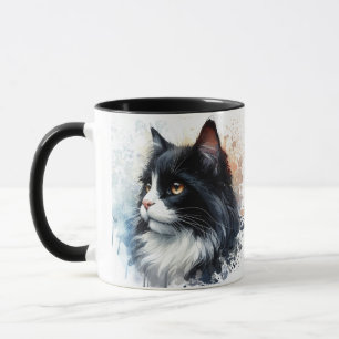 Süße Tuxedo-Katze Wasserfarben Kunst Tasse