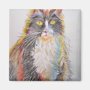 Süße Tuxedo-Katze Zeichnung Kunst Katzen Magnet
