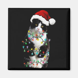 Süße Tuxedo-Schwarze Katze Weihnachtslicht Katze W Magnet