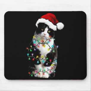 Süße Tuxedo-Schwarze Katze Weihnachtslicht Katze W Mousepad