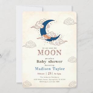 Süße Über den Mond Sterne Wolken Babyparty Einladung