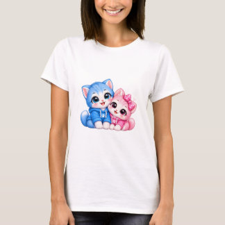 Süße umarmende Katzen Frauen T-Shirt | Kawaii Blau