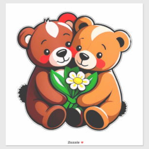 Süße umarmende Teddybären mit Blumen Aufkleber