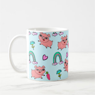 Süße und eigenartige Schweine und Regenbogen-Muste Kaffeetasse