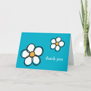 Süße und feminine Doodle-Blumen Aqua Hintergrund A Dankeskarte