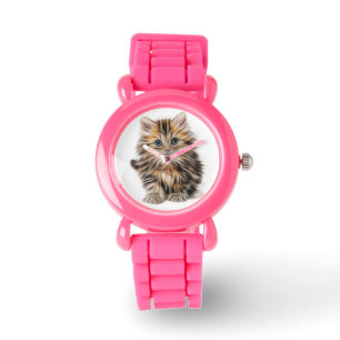 Süße und flauschige Katzenbabys beobachten Armbanduhr