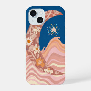 Süße und funky Mond-, Stern- und Wellen-Handyhülle iPhone 15 Hülle
