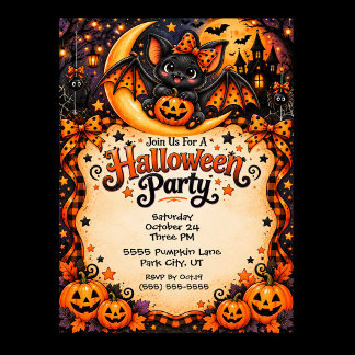 Süße und gruselige Fledermaus-Halloween-Party Einladung