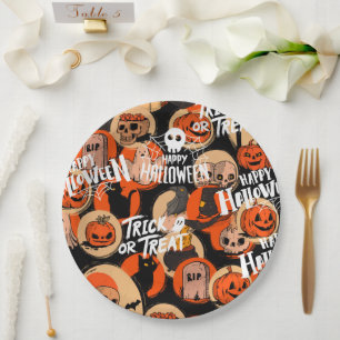 Süße und gruselige Halloween-Spooky-Vibes Pappteller
