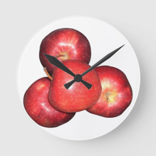 Süße und knackige rote Äpfel - Bio-Obst-Druck Runde Wanduhr