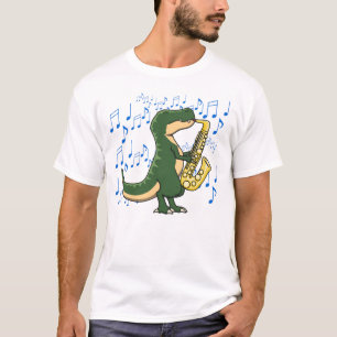 Süße und lustige Dinosaurier T-Rex Saxophon Musik T-Shirt