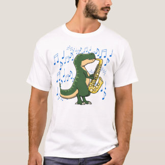 Süße und lustige Dinosaurier T-Rex Saxophon Musik T-Shirt