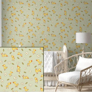 Süße und lustige Entenküken auf Salbeigrün Tapete