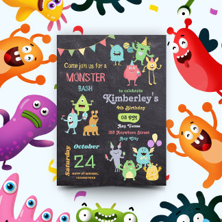 Süße und lustige Monster-Kinder-Geburtstagsfeier f Einladung