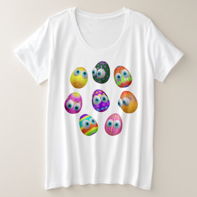 Süße und lustige Ostereier Cartoon Große Größe T-Shirt (Design vorne)