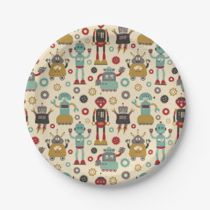 Süße und lustige Retro-Roboter themenparty Pappteller