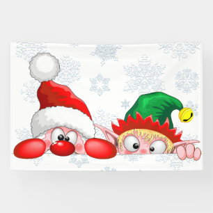 Süße und lustige Weihnachtsmann- und Elf-Figuren s Banner
