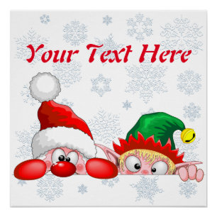Süße und lustige Weihnachtsmann- und Elf-Figuren s Poster