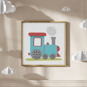 Süße und moderne handgezeichnete Zug-Kinderzimmer- Poster