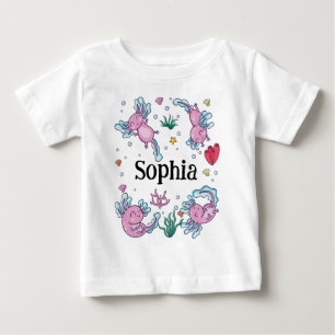 Süße und moderne rosa Axolotl- und Namens-Kinderbe Baby T-shirt