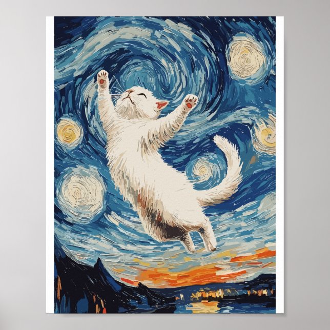 Süße und schöne weiße Katze  Poster (Vorne)