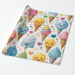 süße und verspielte Emojis Creme Geschenkpapier