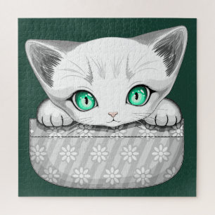 Süße und verspielte Katze schaut aus einer Tasche Puzzle