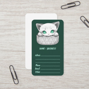 Süße und verspielte Katze schaut aus einer Tasche Visitenkarte