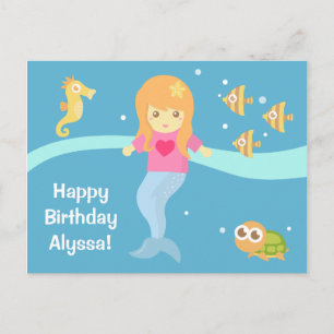 Süße Unterwasser-Meeresjungfrau Frohen Geburtstag Postkarte