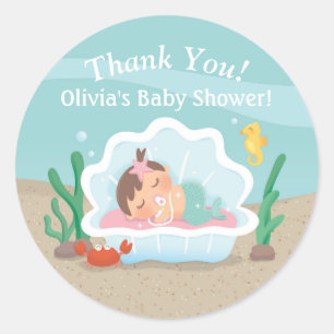 Süße Unterwasser-Meerjungfrau-Baby-Shower-Aufklebe Runder Aufkleber