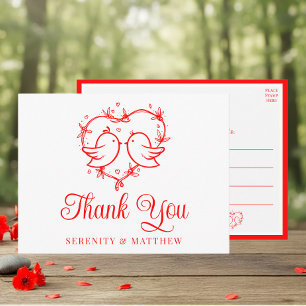 Süße Unzertrennliche Boho Rotes Herz Hochzeit Dank Postkarte