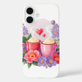Süße Valentins-Cocoa-Tassen mit Blumen und Herzen iPhone 16 Hülle