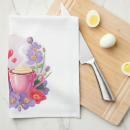 Süße Valentins-Cocoa-Tassen mit Blumen und Herzen Geschirrtuch