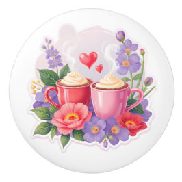 Süße Valentins-Cocoa-Tassen mit Blumen und Herzen Keramikknauf