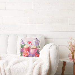 Süße Valentins-Cocoa-Tassen mit Blumen und Herzen Kissen