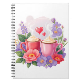 Süße Valentins-Cocoa-Tassen mit Blumen und Herzen Notizblock