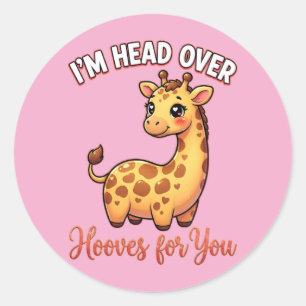 Süße Valentins-Giraffe – Hals über Hufe für dich Runder Aufkleber