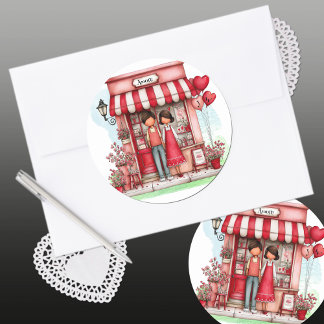 Süße Valentins Shop-Paar-Monogramme Runder Aufkleber